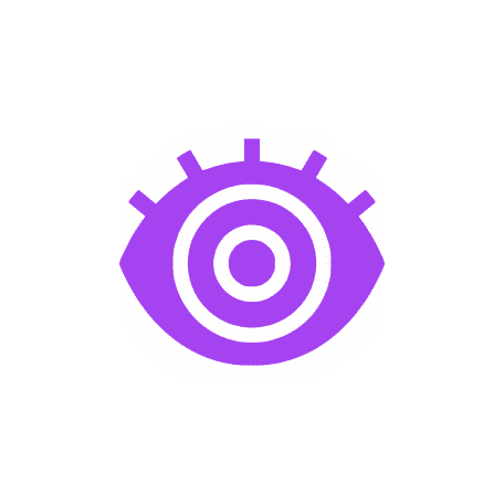 Stylized eye logo in purple color