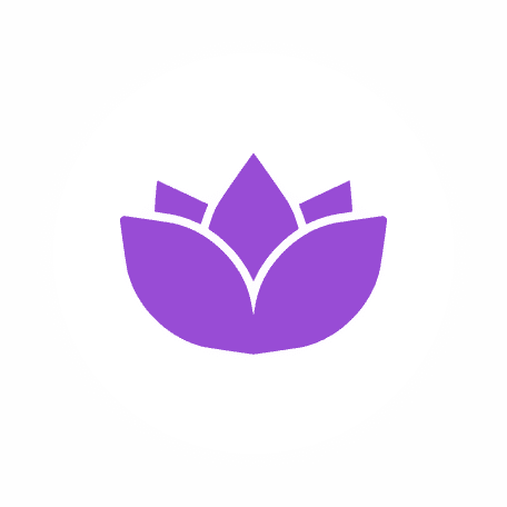 Purple lotus flower icon on black background.