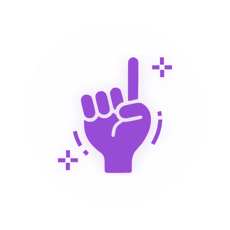 Purple hand icon with sparkles