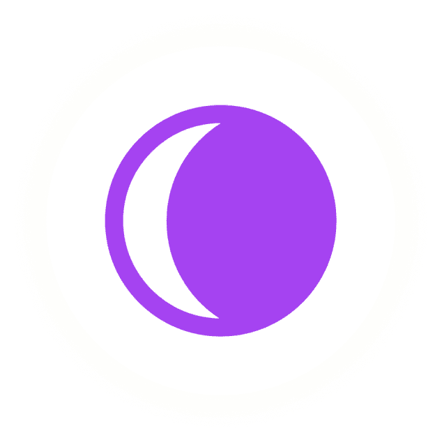 Purple crescent moon on black background