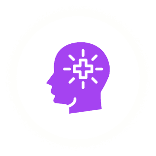 Healthcare symbol in purple head silhouette